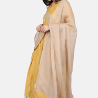 Beige Dupatta With Contrast Piping And Floral Hand Embroidery (Free Size)