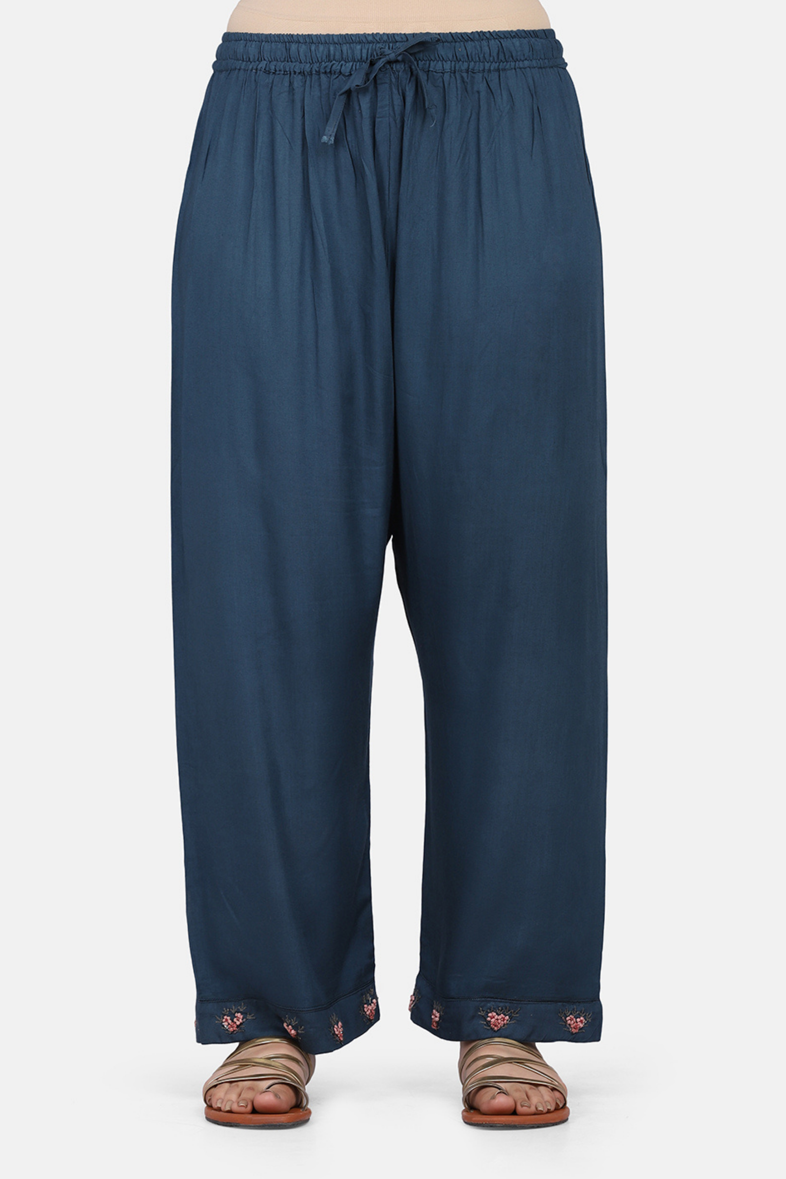 Palazzo With Embroidered  Hem (Free Size)