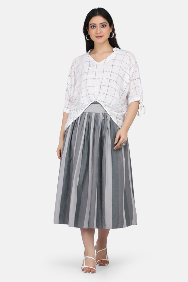 28 Checkred Cotton Linen High Low Top With Delicate Floral Hand Embroidery