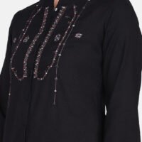 Black Hand Embroidered Viscose Dobby Kurta