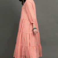 IMG_0848 Coral Yarn Dyed Hand Embroidered Tiered Dress With Cotton Slub Printed Crinkled Skir (Set Of 2)