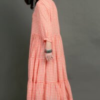 IMG_0850 Coral Yarn Dyed Hand Embroidered Tiered Dress With Cotton Slub Printed Crinkled Skir (Set Of 2)
