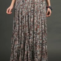 IMG_0863 Coral Yarn Dyed Hand Embroidered Tiered Dress With Cotton Slub Printed Crinkled Skir (Set Of 2)