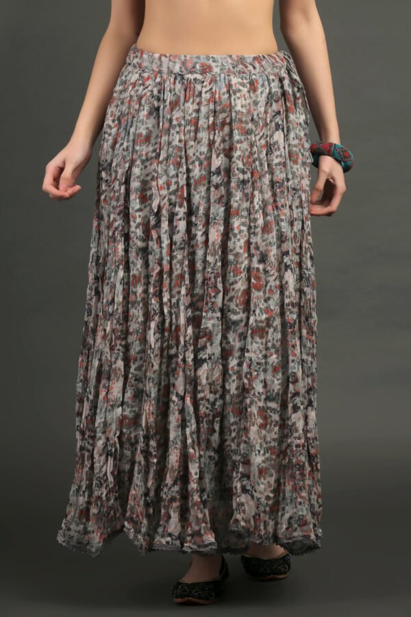 IMG_0863 Coral Yarn Dyed Hand Embroidered Tiered Dress With Cotton Slub Printed Crinkled Skir (Set Of 2)