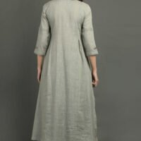 IMG_0865 Cotton Slub Hand Embroidered Kurta With Prined Cotton Crinkled Skirt (Set Of 2)