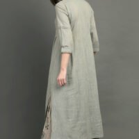 IMG_0866 Cotton Slub Hand Embroidered Kurta With Prined Cotton Crinkled Skirt (Set Of 2)