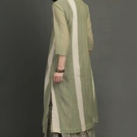 IMG_0881 Cotton Linen Yarn Dyed Dobby Kurta With Pintuck And Lace Detailing With Prined Cotton Crinkled Skirt(Set Of 2)