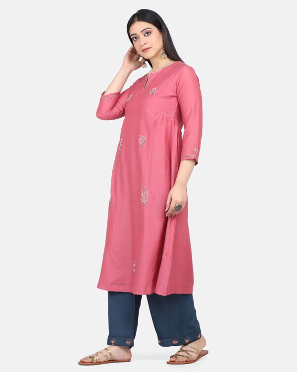 Kurta With All Hand Embroidered Cotton Silk Kurta With Lining