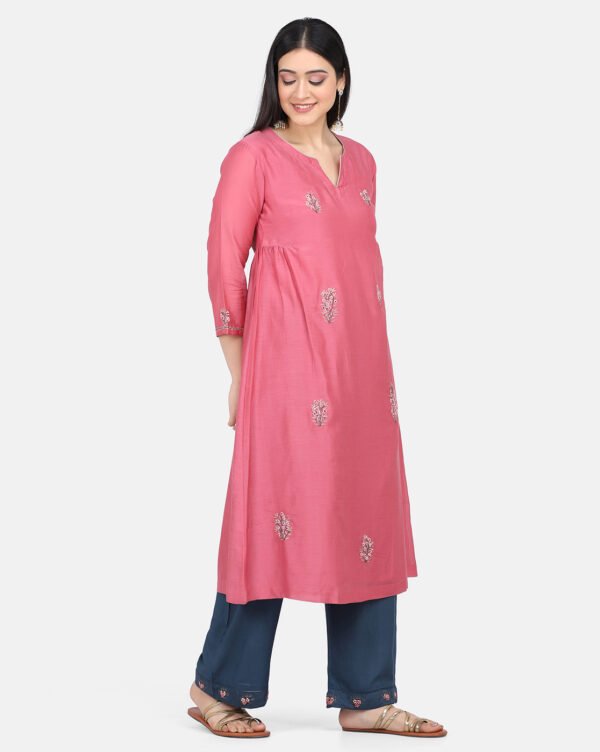 Kurta With All Hand Embroidered Cotton Silk Kurta With Lining