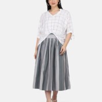 IMG_9907 Yarn Dyed Pleated Skirt With Tie Around Waist Belt (Free Size)