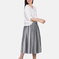 IMG_9912 Checkred Cotton Linen High Low Top With Delicate Floral Hand Embroidery