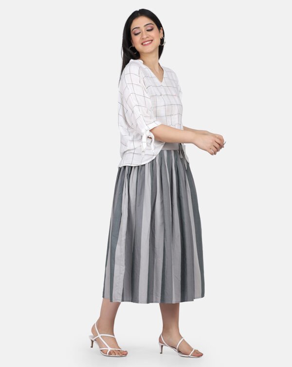 IMG_9912 Checkred Cotton Linen High Low Top With Delicate Floral Hand Embroidery