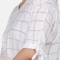 IMG_9914 Checkred Cotton Linen High Low Top With Delicate Floral Hand Embroidery