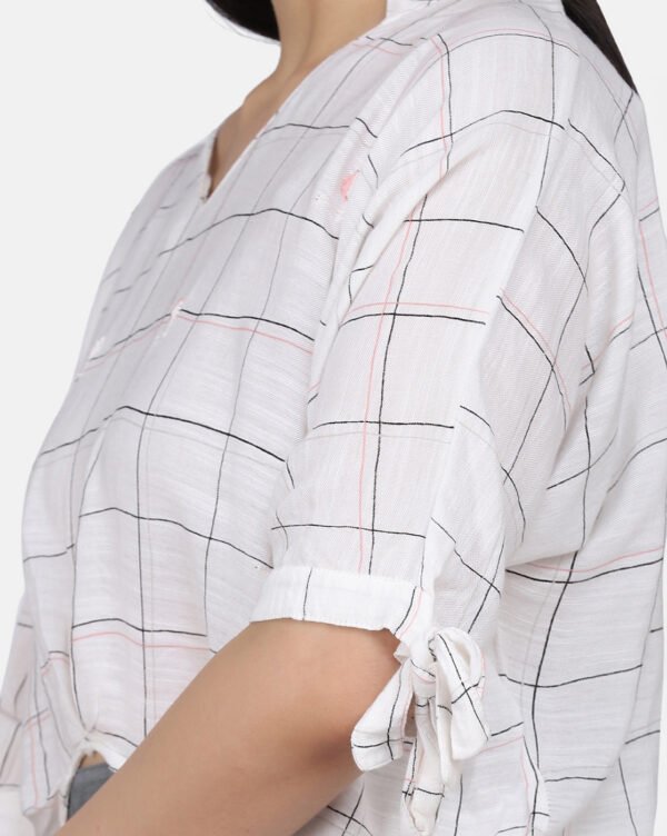 IMG_9914 Checkred Cotton Linen High Low Top With Delicate Floral Hand Embroidery