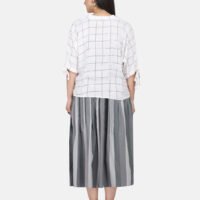 IMG_9917 Checkred Cotton Linen High Low Top With Delicate Floral Hand Embroidery