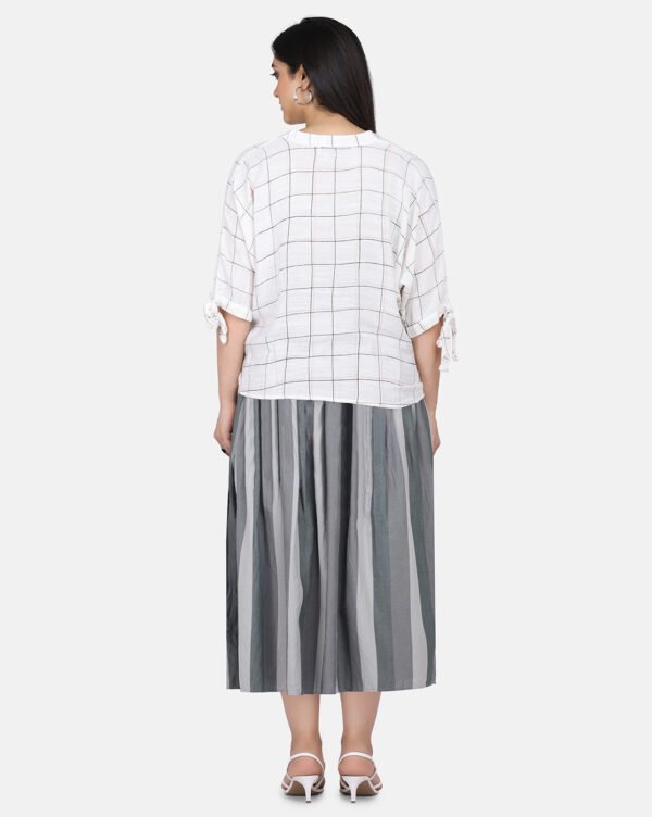 IMG_9917 Checkred Cotton Linen High Low Top With Delicate Floral Hand Embroidery