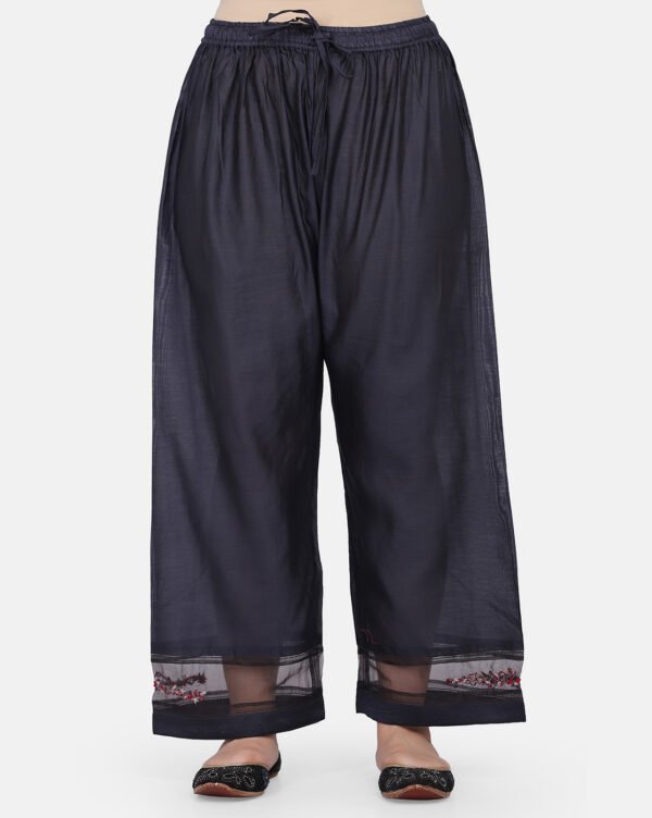 Palazzo With Mesh Detailing And Delicate Hand Embroidery (Free Size)