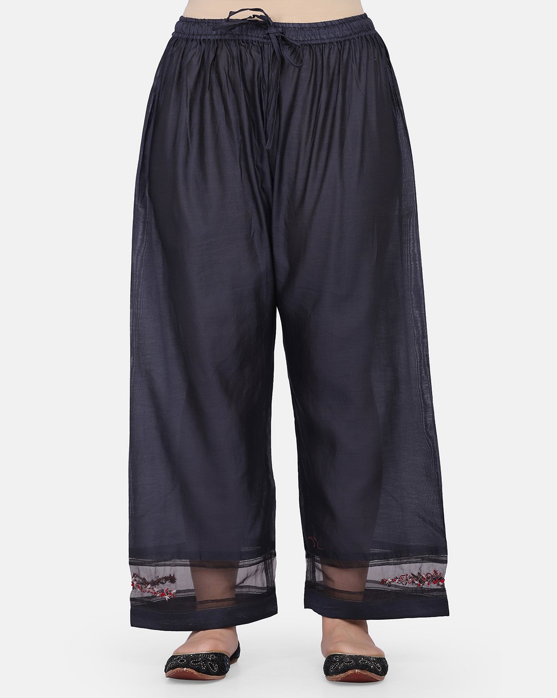 Palazzo With Mesh Detailing And Delicate Hand Embroidery (Free Size)