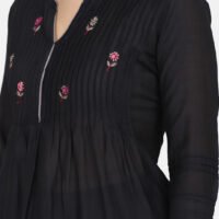 Kurta With Delicately Hand Embroidered Yoke And Contrast Neck Piping