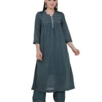 X90A7723 Cotton Silk Hand Smocked Kurta With Contrast Piping