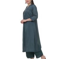 X90A7727 Cotton Silk Hand Smocked Kurta With Contrast Piping