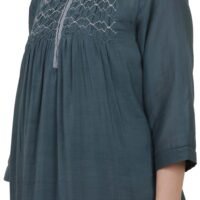 X90A7731 Cotton Silk Hand Smocked Kurta With Contrast Piping