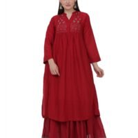 Red Cotton Silk Kurta With Delicate Zardozi Hand Embroidery On Yoke