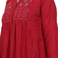 Red Cotton Silk Kurta With Delicate Zardozi Hand Embroidery On Yoke