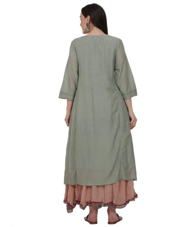 Cotton Silk Hand Thread Embroidered Kurta,Cotton Silk All Over Hand Thread Embroidered Dupatta,Cotton Dobby Crikled Skirt With Tissue Border(Set Of 3)