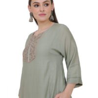 Cotton Silk Hand Thread Embroidered Kurta,Cotton Silk All Over Hand Thread Embroidered Dupatta,Cotton Dobby Crikled Skirt With Tissue Border(Set Of 3)