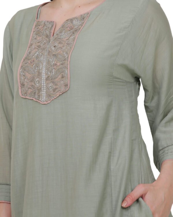 Cotton Silk Hand Thread Embroidered Kurta,Cotton Silk All Over Hand Thread Embroidered Dupatta,Cotton Dobby Crikled Skirt With Tissue Border(Set Of 3)