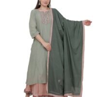 Cotton Silk All Over Hand Thread Embroidered Dupatta (Free Size)