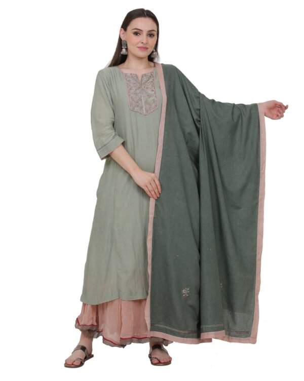 Cotton Silk All Over Hand Thread Embroidered Dupatta (Free Size)