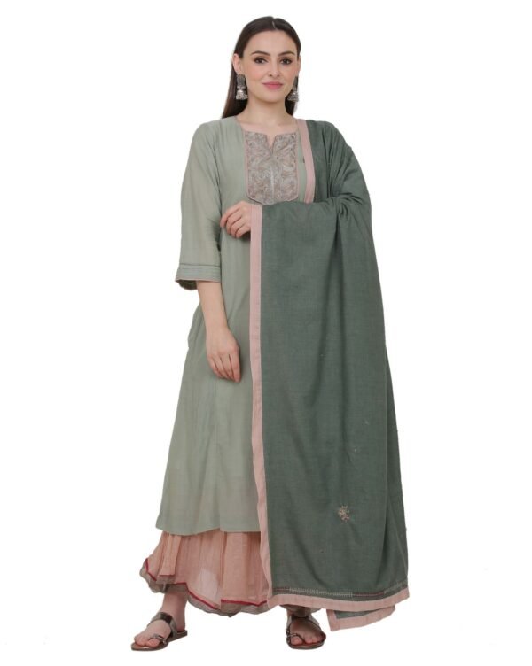 Cotton Silk All Over Hand Thread Embroidered Dupatta (Free Size)