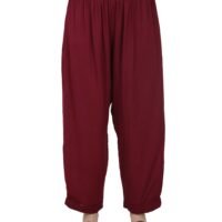 Wine Red Cotton Pants With Side Pleats
