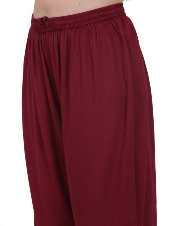 Wine Red Cotton Pants With Side Pleats