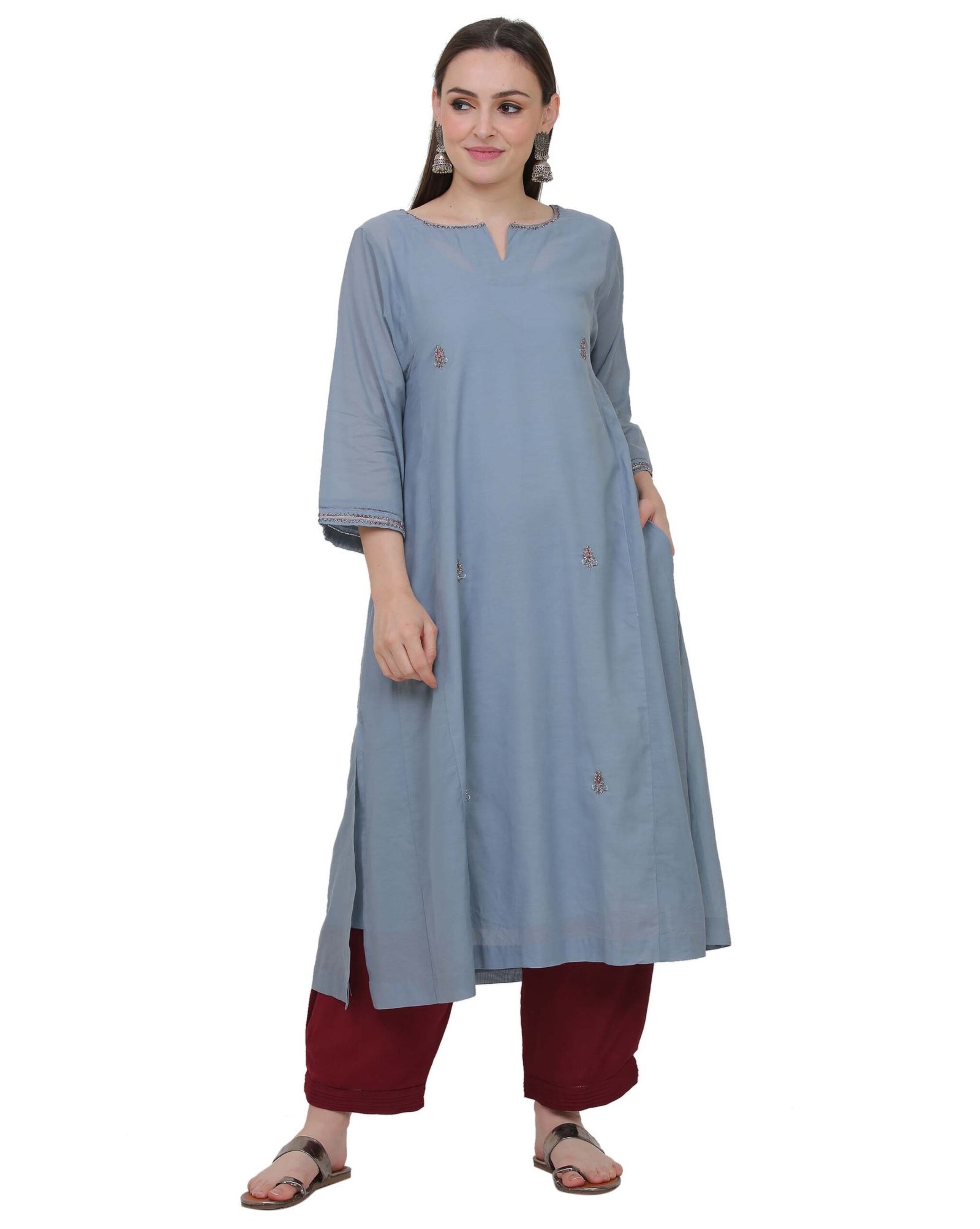 Cotton Viscose All Over Hand Embridered Kurta