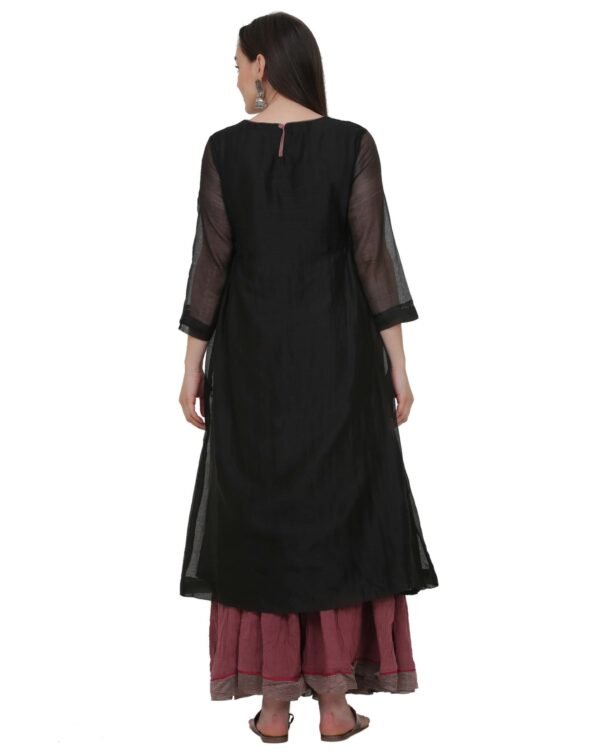 X90A7821 Black All Over Hand Embroidered Cotton Silk Kota Jali Kurta With Cotton Lining