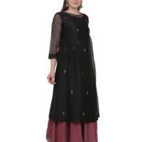 X90A7829 Black All Over Hand Embroidered Cotton Silk Kota Jali Kurta With Cotton Lining
