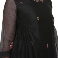 X90A7830 Black All Over Hand Embroidered Cotton Silk Kota Jali Kurta With Cotton Lining