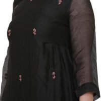 X90A7832 Black All Over Hand Embroidered Cotton Silk Kota Jali Kurta With Cotton Lining