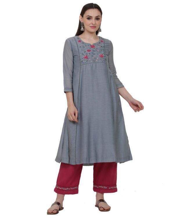 Cotton Viscose Multicolor Hand Embroidered Kurta