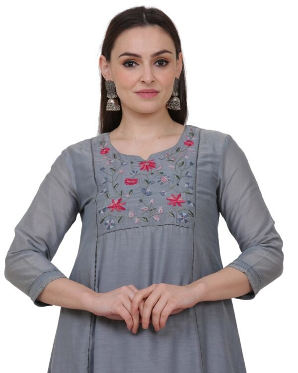 Cotton Viscose Multicolor Hand Embroidered Kurta