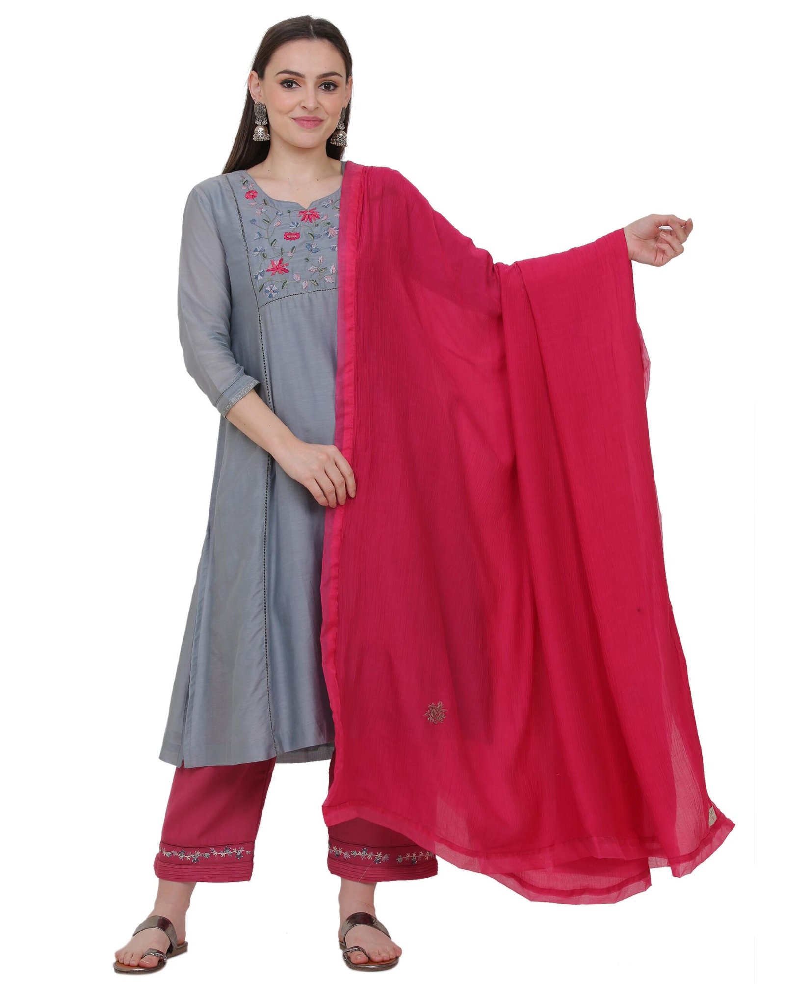 Cotton Silk All Over Hand Embroidered Dupatta (Free Size)