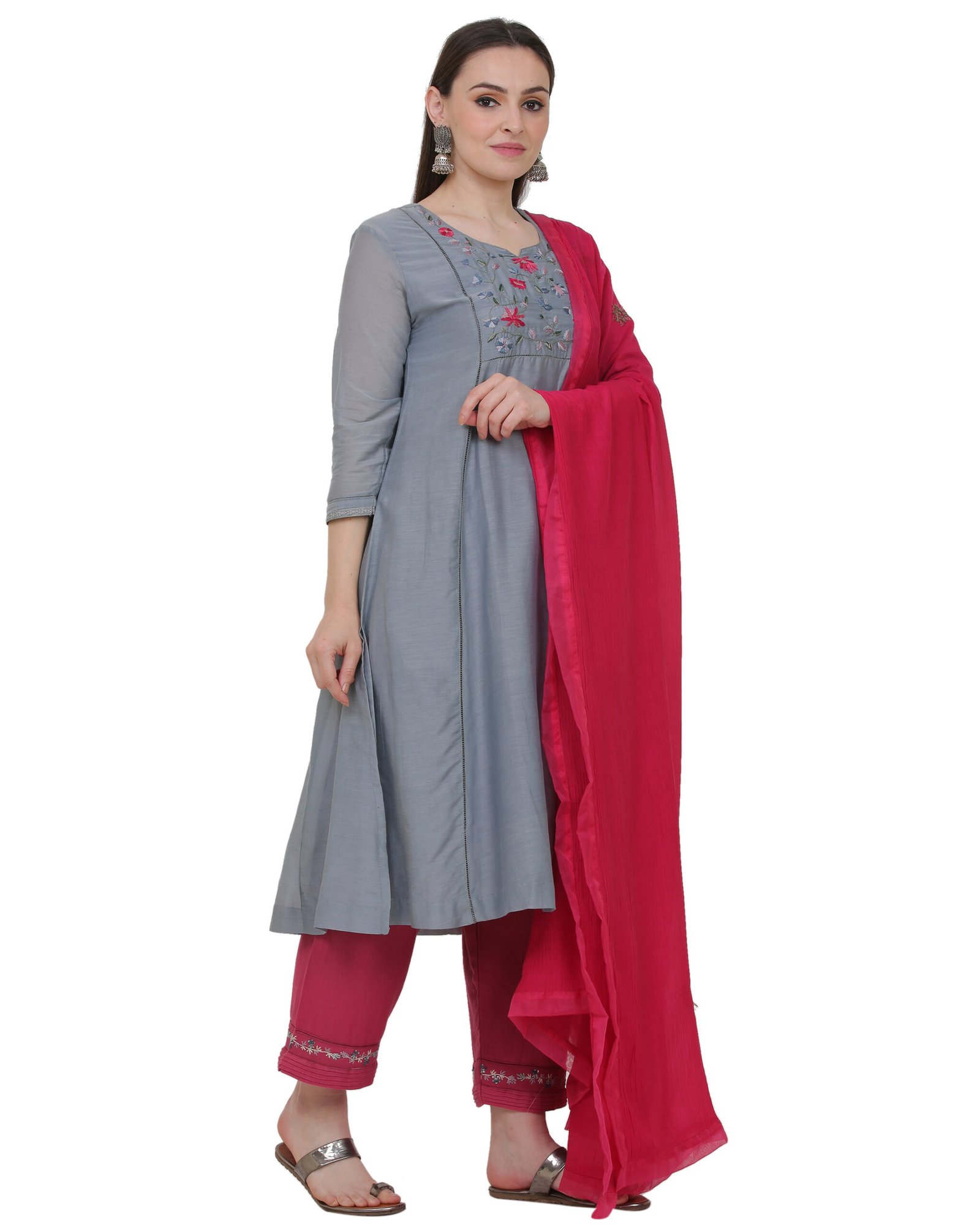 Cotton Viscose Multicolor Hand Embroidered Kurta
