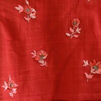 HAND EMBROIDERED COTTON DOBBY TOP, COTTON SILK SKIRT WITH LACE,HAND EMBROIDERED COTTON SILK DUPATTA WITH LACE