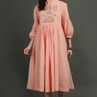 Coral Hand Embroidered Dobby Dress