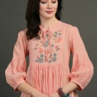 Coral Hand Embroidered Dobby Dress