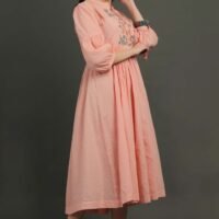 Coral Hand Embroidered Dobby Dress