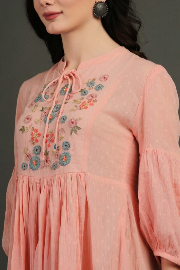 Coral Hand Embroidered Dobby Dress